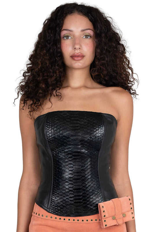 ENTERTAIN TOP Leather Bodice - Black Snake Combo | Jeffrey Campbell