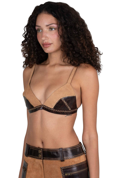STRATEGIC TOP Deconstructed Triangle Top - Tan Suede Brown | Jeffrey Campbell