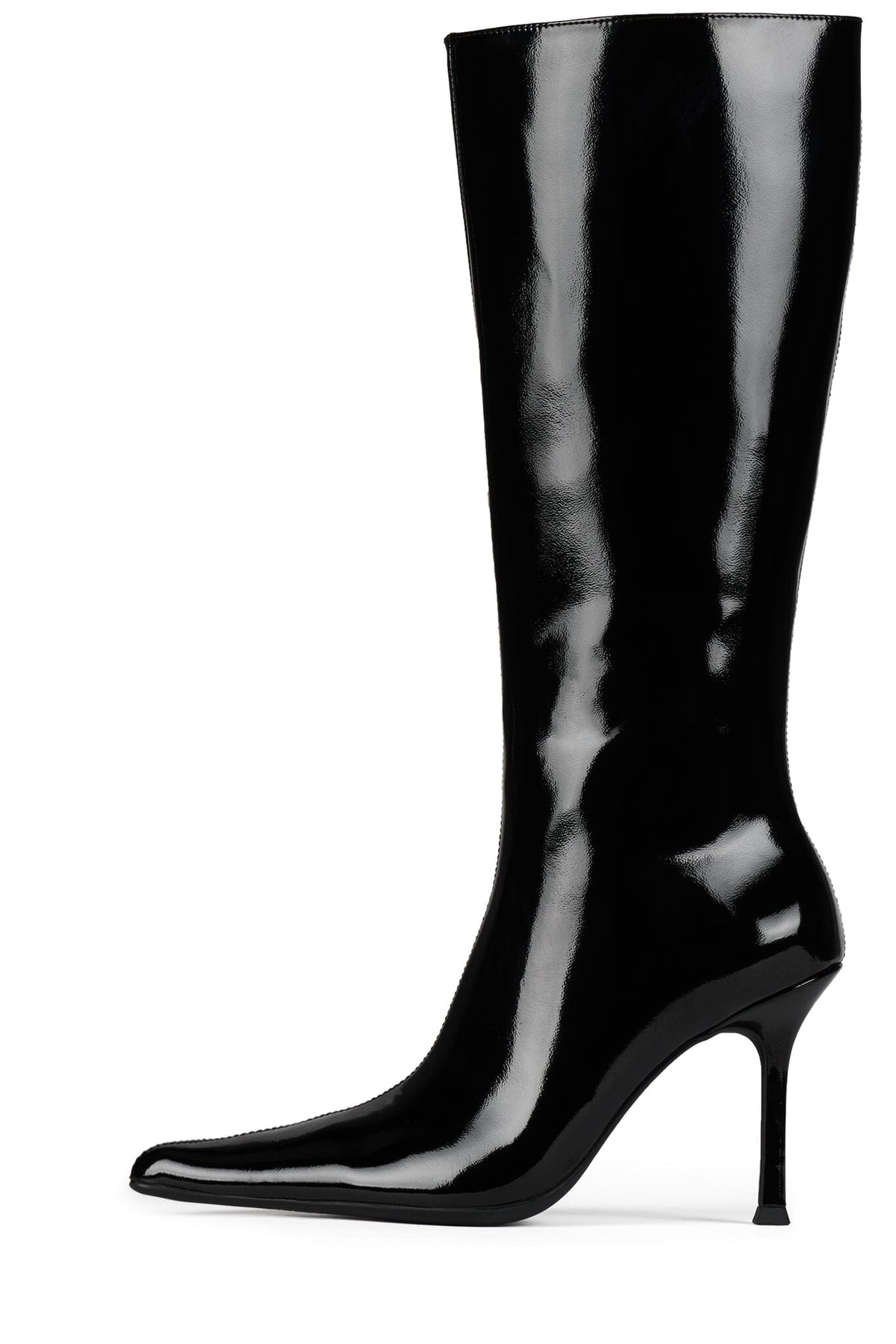 DARLING-3 Knee-High Stiletto Boot - Black Crinkle Patent | Jeffrey Campbell