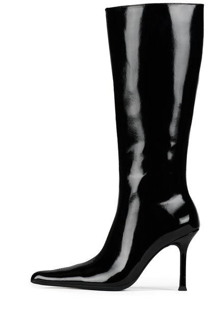 DARLING-3 Knee-High Stiletto Boot - Black Crinkle Patent | Jeffrey Campbell