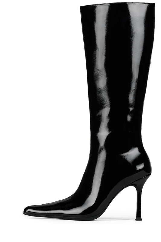 DARLING-3 Knee-High Stiletto Boot - Black Crinkle Patent | Jeffrey Campbell