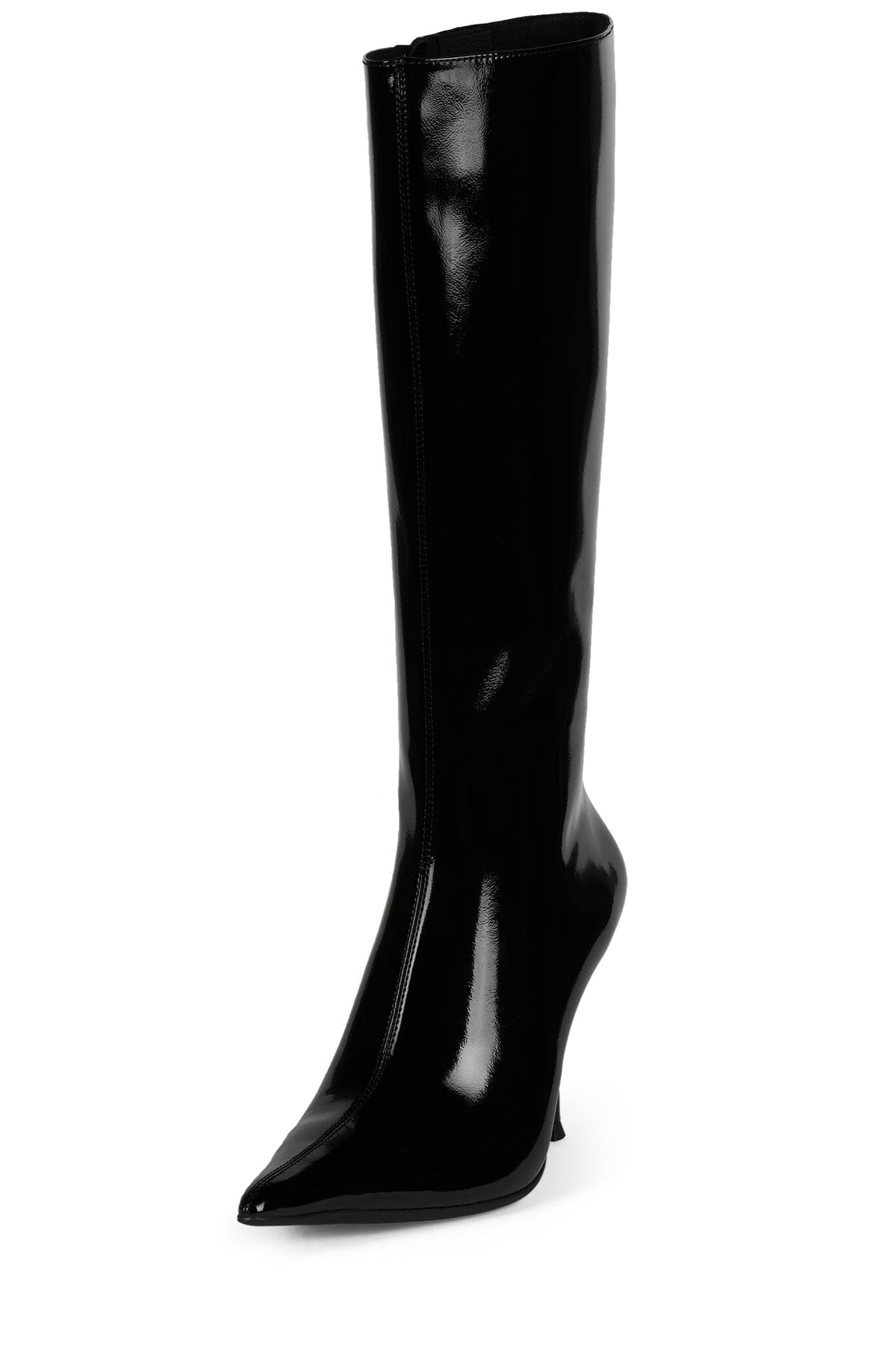 DARLING-3 Knee-High Stiletto Boot - Black Crinkle Patent | Jeffrey Campbell
