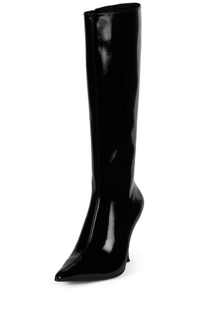 DARLING-3 Knee-High Stiletto Boot - Black Crinkle Patent | Jeffrey Campbell