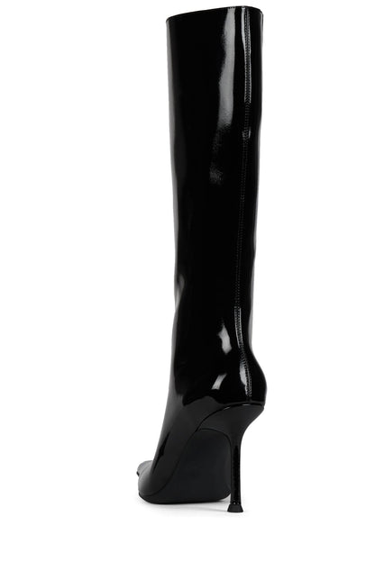 DARLING-3 Knee-High Stiletto Boot - Black Crinkle Patent | Jeffrey Campbell