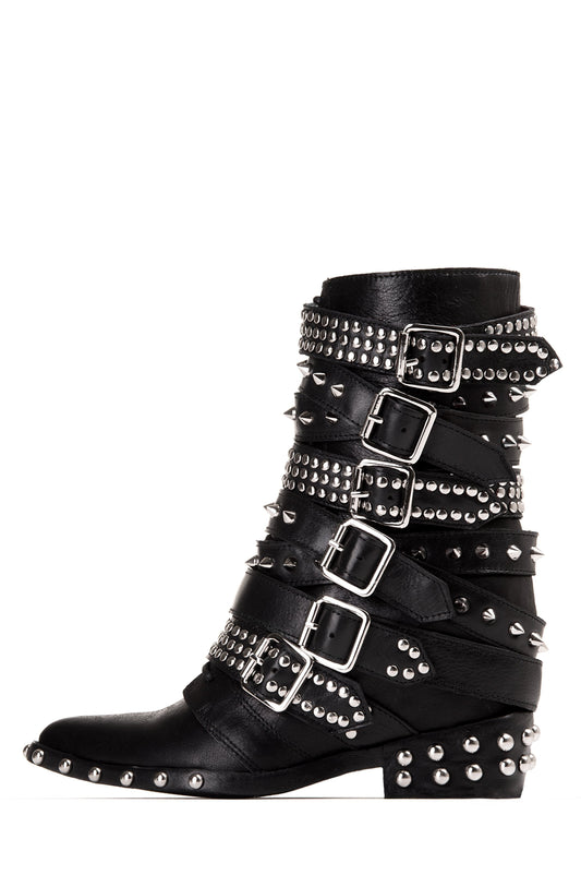 DRACO-STUD Mid-Calf Boot - Black Silver | Jeffrey Campbell