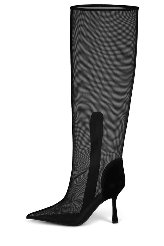 PEEPSHOW Heeled Boot - Black Mesh Suede Combo | Jeffrey Campbell