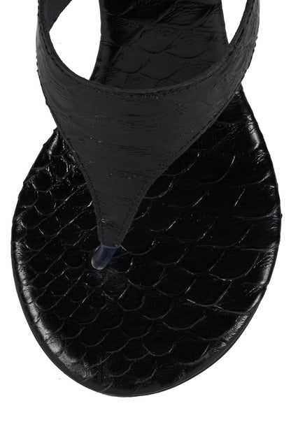 GRIM Heeled Thong Sandal - Black Snake Silver | Jeffrey Campbell