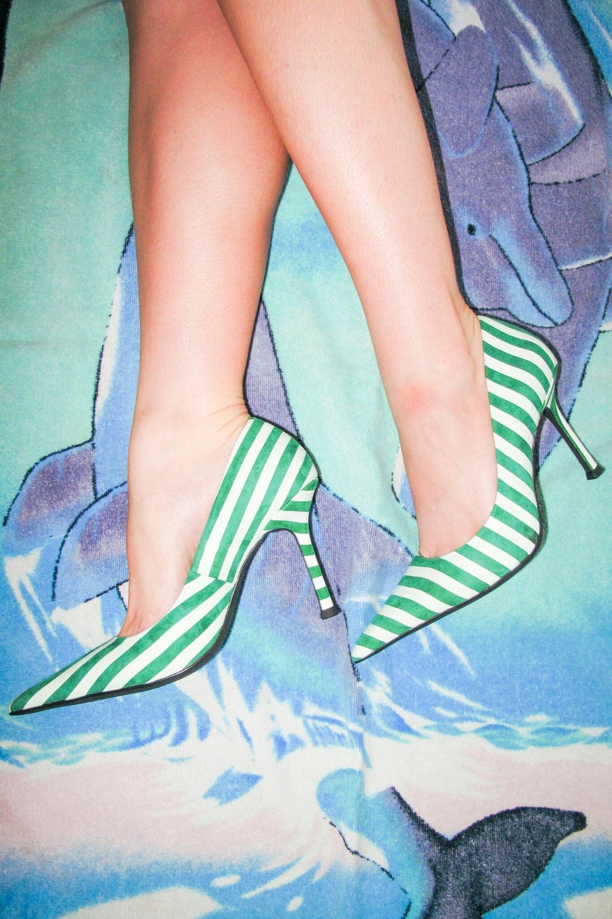 RISKTAKER3 Stiletto Heels - Green White Stripe Suede | Jeffrey Campbell