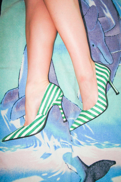 RISKTAKER3 Stiletto Heels - Green White Stripe Suede | Jeffrey Campbell