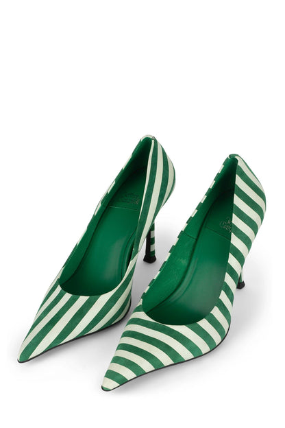 RISKTAKER3 Stiletto Heels - Green White Stripe Suede | Jeffrey Campbell