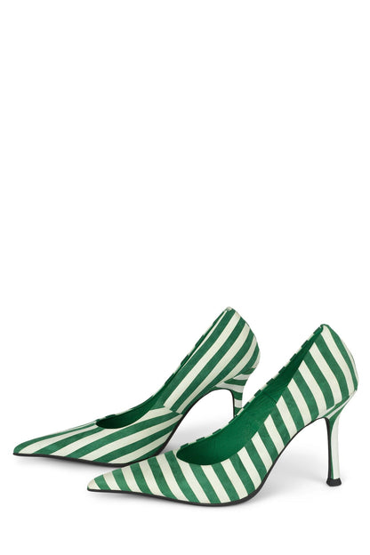 RISKTAKER3 Stiletto Heels - Green White Stripe Suede | Jeffrey Campbell