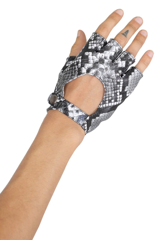 MOTO-MAMI Moto-Inspire Gloves - White Grey Python | Jeffrey Campbell