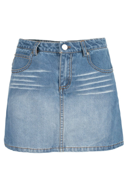 HEY-NOW SKIRT - Blue Washed Denim | Jeffrey Campbell