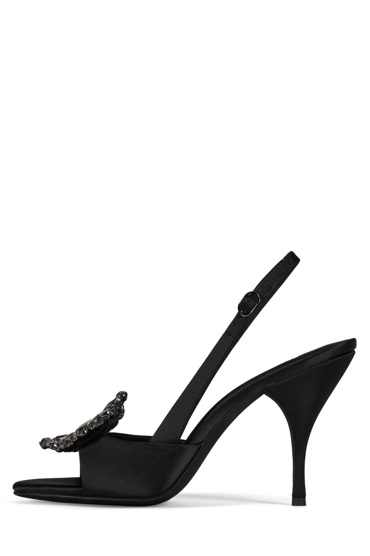 TRIOMPHE-J Heeled Slingback Sandal - Black Satin Pewter | Jeffrey Campbell