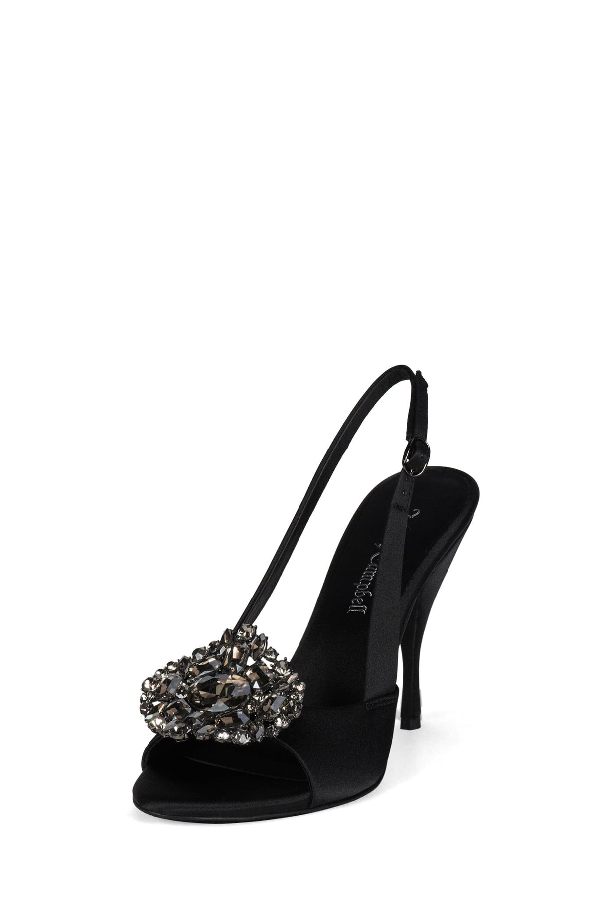 TRIOMPHE-J Heeled Slingback Sandal - Black Satin Pewter | Jeffrey Campbell