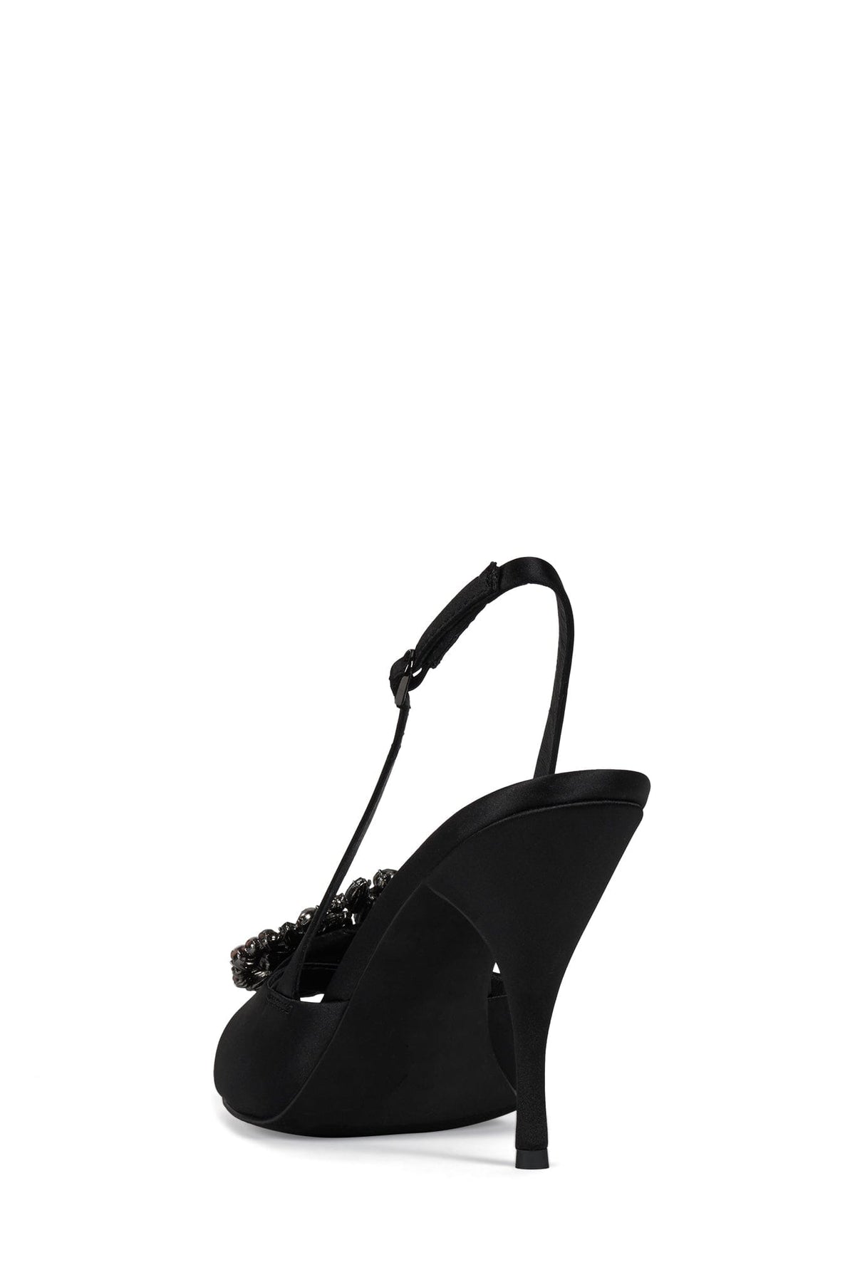 TRIOMPHE-J Heeled Slingback Sandal - Black Satin Pewter | Jeffrey Campbell