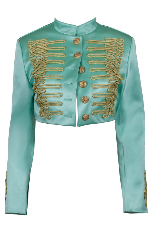 SURRENDER JACKET - Teal Satin | Jeffrey Campbell