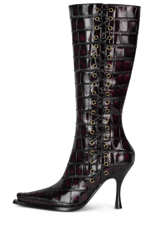 STUNNA Heeled Boot - Raspberry Black Croco | Jeffrey Campbell