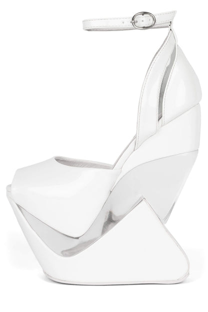 CELESTIAN Platform Wedge Sandal - White Patent | Jeffrey Campbell