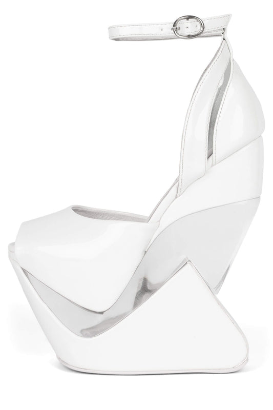 CELESTIAN Platform Wedge Sandal - White Patent | Jeffrey Campbell