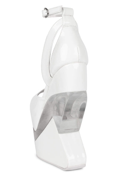 CELESTIAN Platform Wedge Sandal - White Patent | Jeffrey Campbell