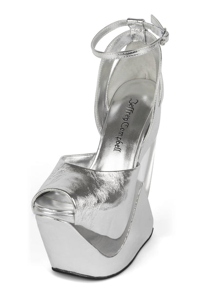 CELESTIAN Platform Wedge Sandal - Silver | Jeffrey Campbell