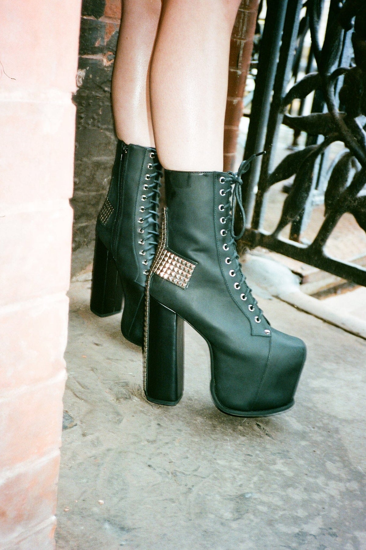 BL-CROSS Platform Boots - Black Washed Silver | Jeffrey Campbell