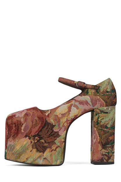 THE-TRUTH Platform Mary-Jane Pump - Red Multi Tapestry | Jeffrey Campbell