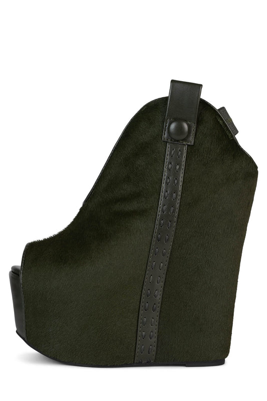 KELSEY-FUR Platform Bootie - Olive | Jeffrey Campbell