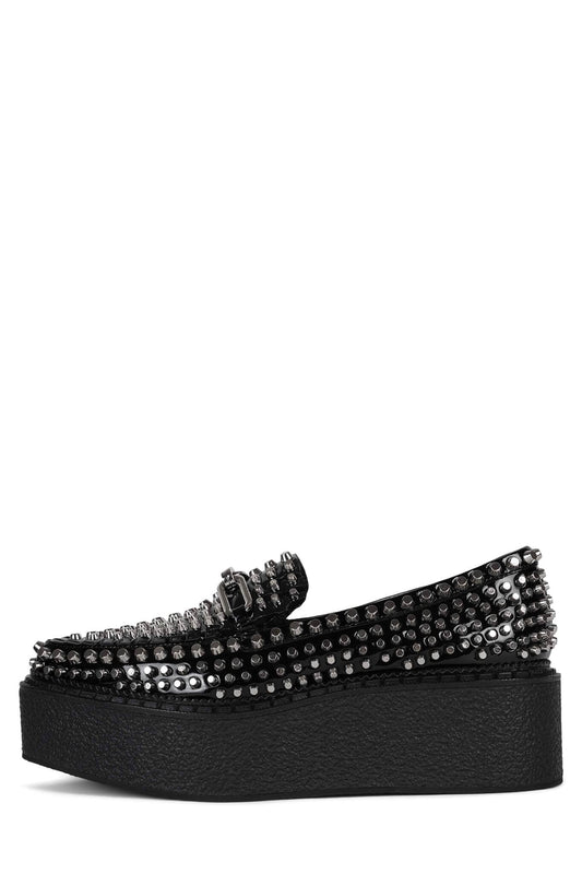 CHOUX-ST Platform Loafer - Black Crinkle Patent Silver | Jeffrey Campbell