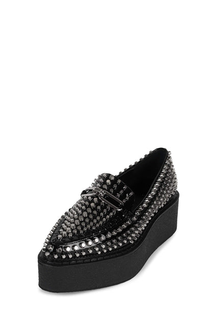 CHOUX-ST Platform Loafer - Black Crinkle Patent Silver | Jeffrey Campbell