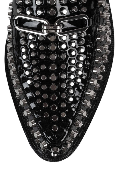 CHOUX-ST Platform Loafer - Black Crinkle Patent Silver | Jeffrey Campbell
