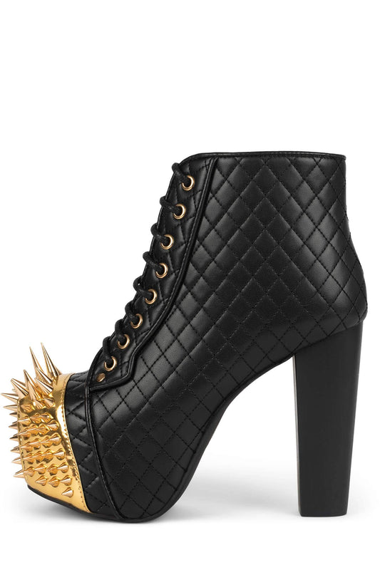 LITA-CROWN Platform Heeled Bootie - Black Quilted Gold | Jeffrey Campbell