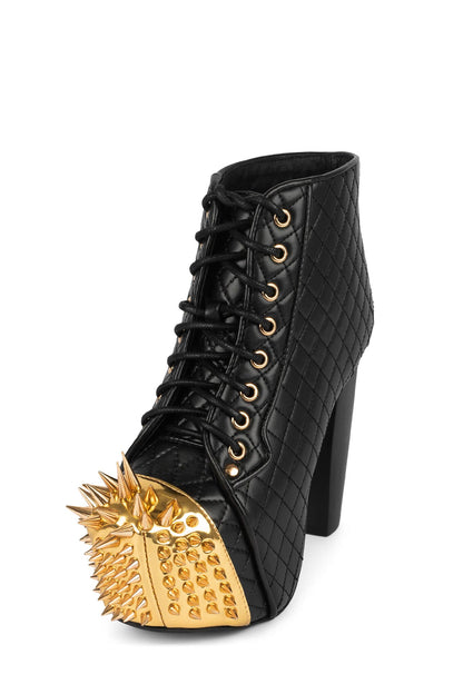 LITA-CROWN Platform Heeled Bootie - Black Quilted Gold | Jeffrey Campbell