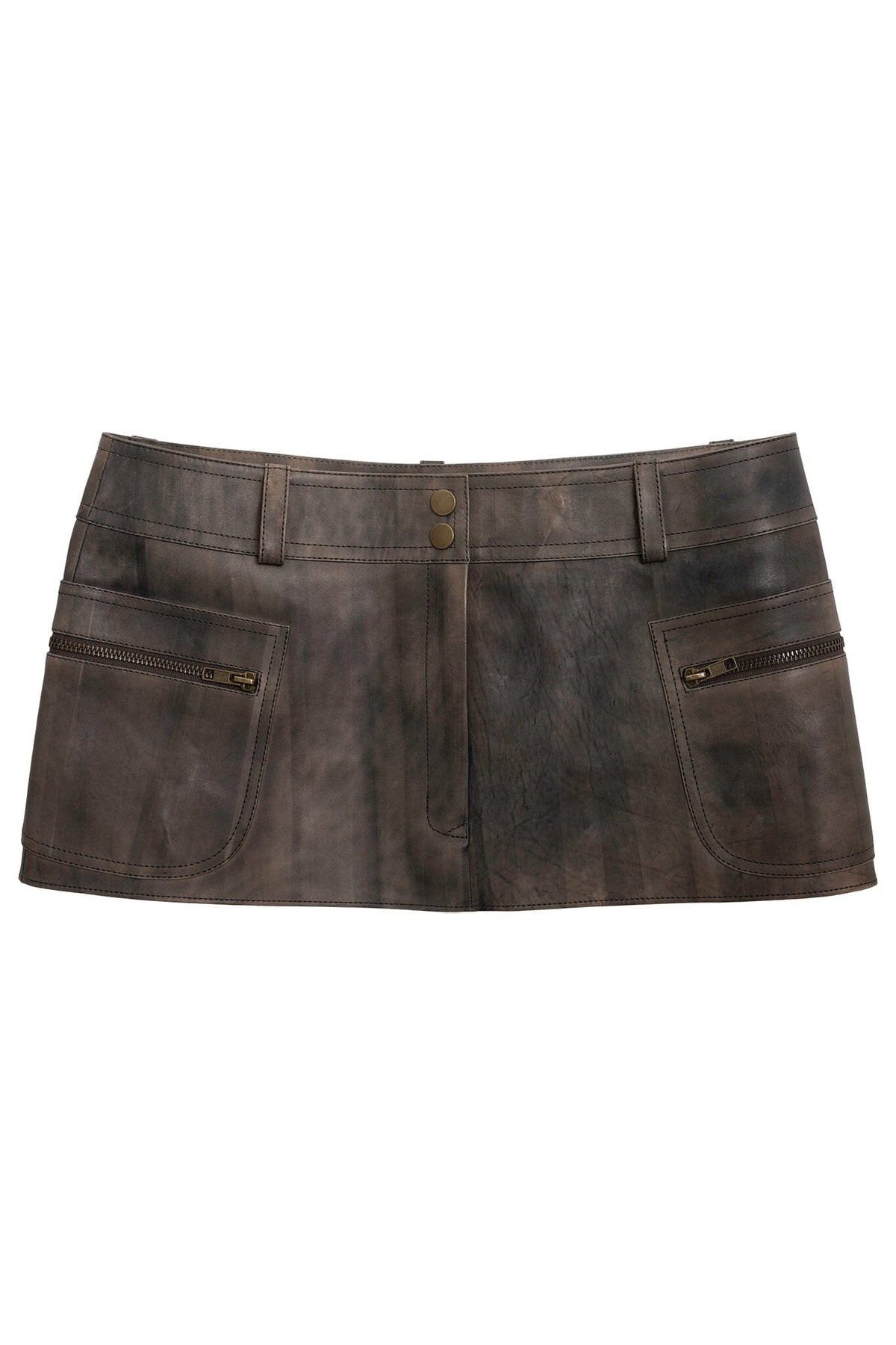 TOO-COOL SKIRT Leather Mini Skirt - Brown Distressed | Jeffrey Campbell