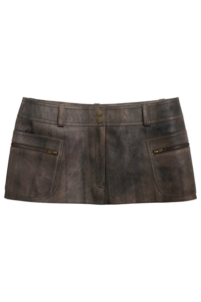 TOO-COOL SKIRT Leather Mini Skirt - Brown Distressed | Jeffrey Campbell