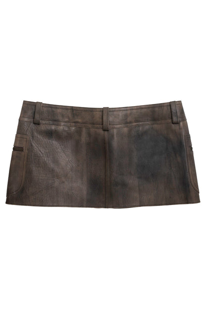 TOO-COOL SKIRT Leather Mini Skirt - Brown Distressed | Jeffrey Campbell