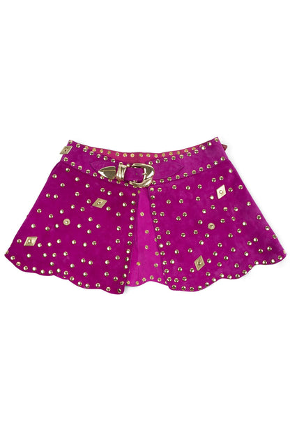 MARQUEE Mini Skirt - Fuchsia Suede Gold | Jeffrey Campbell