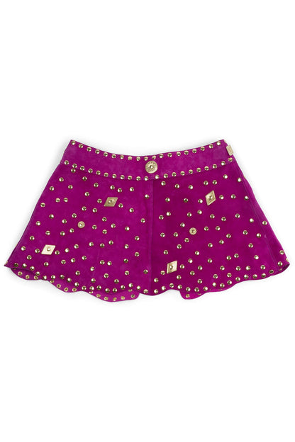 MARQUEE Mini Skirt - Fuchsia Suede Gold | Jeffrey Campbell