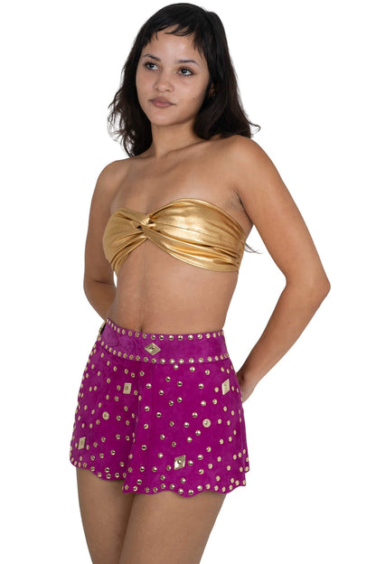 MARQUEE Mini Skirt - Fuchsia Suede Gold | Jeffrey Campbell
