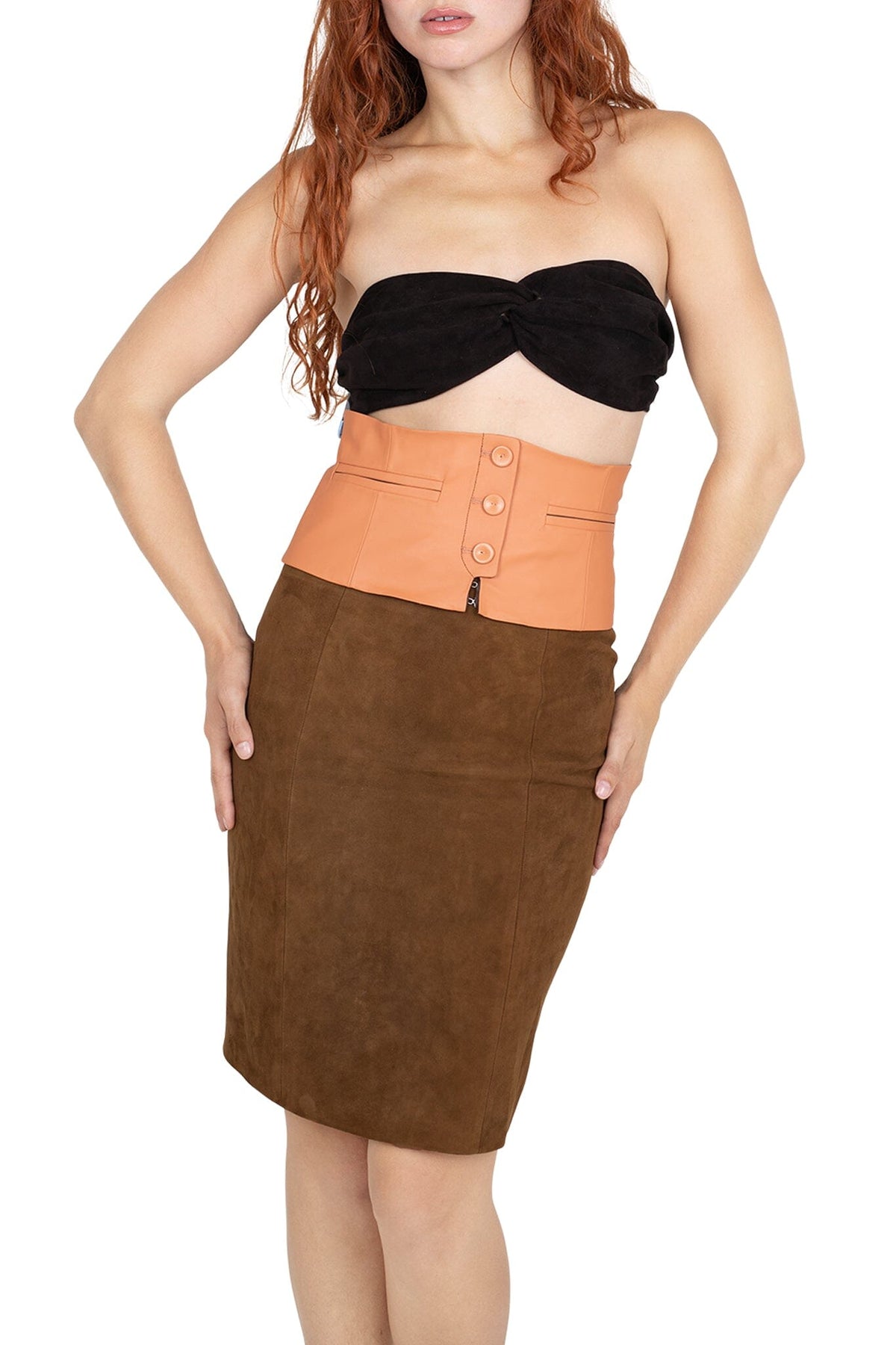 AMALIE SKIRT Pencil Skirt - Rust Suede | Jeffrey Campbell
