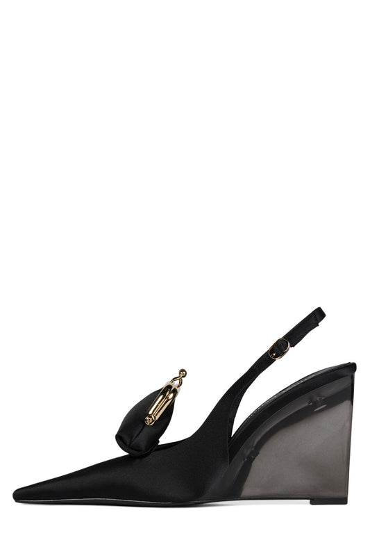 PAY-ME Slingback Wedge - Black Satin Combo | Jeffrey Campbell