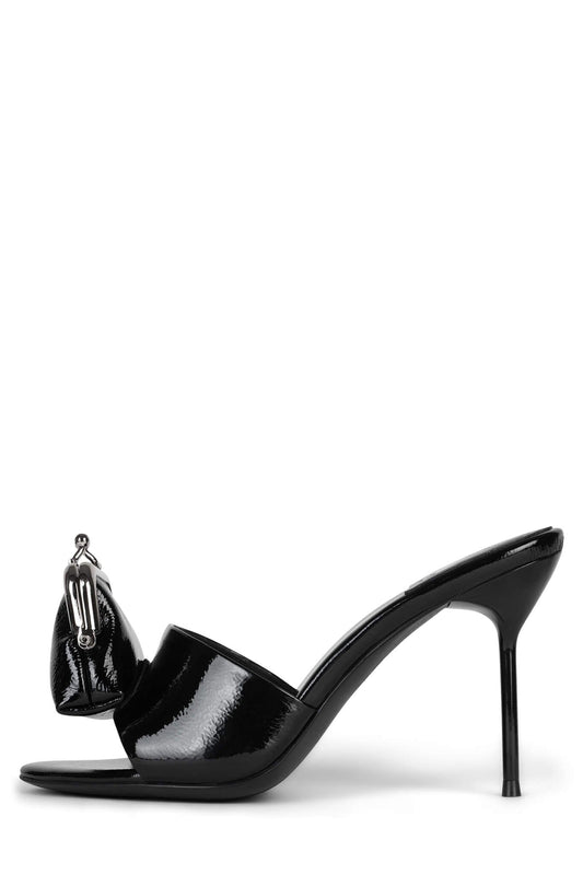 XTRA-COIN Heeled Sandal - Black Crinkle Patent | Jeffrey Campbell