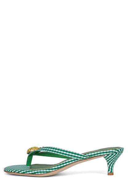 PINACOLADA Kitten Heel Sandals - Green Gingham | Jeffrey Campbell