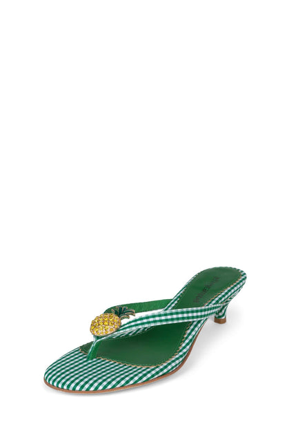 PINACOLADA Kitten Heel Sandals - Green Gingham | Jeffrey Campbell