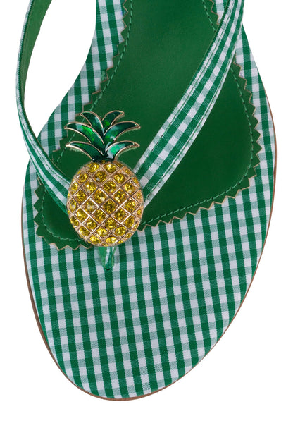 PINACOLADA Kitten Heel Sandals - Green Gingham | Jeffrey Campbell