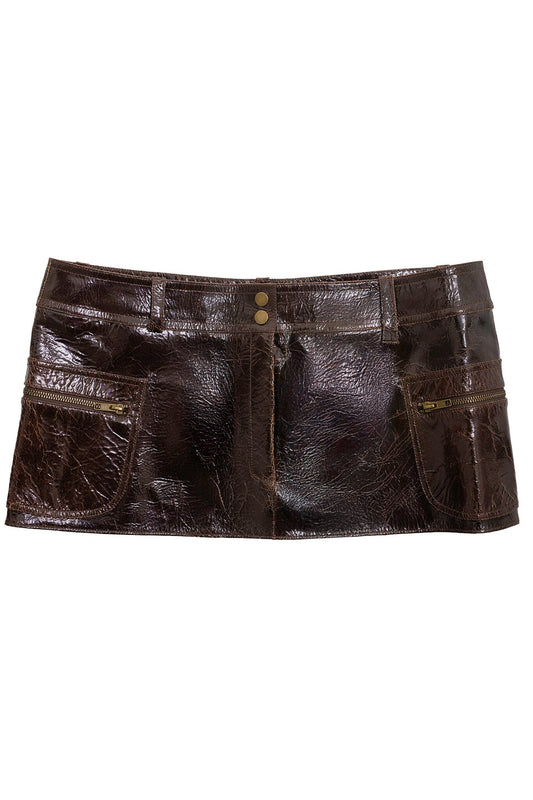 TOO-COOL SKIRT Leather Mini Skirt - Brown Crackle | Jeffrey Campbell