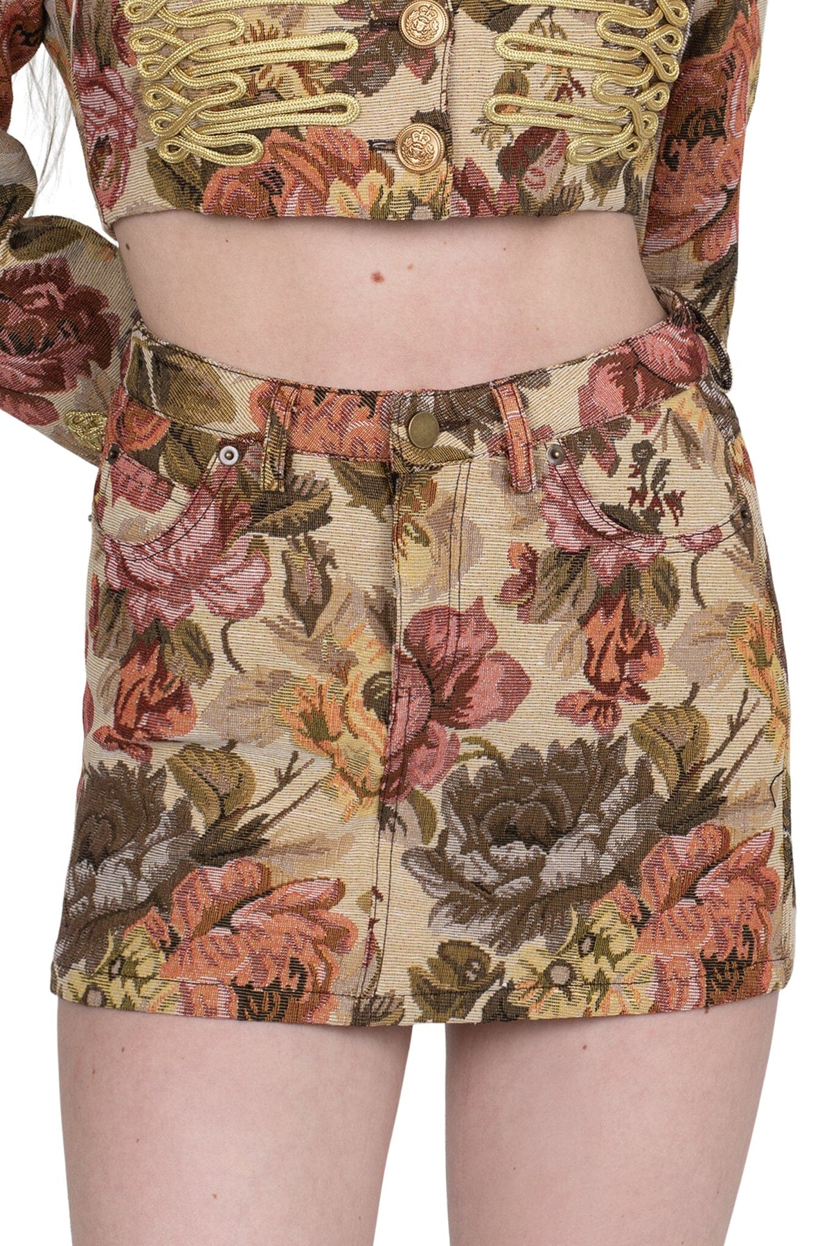 HEY-NOW-T SKIRT - Beige Floral Tapestry | Jeffrey Campbell