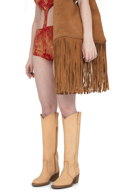 BLESSIE Knee-High Boot - Natural Distressed | Jeffrey Campbell