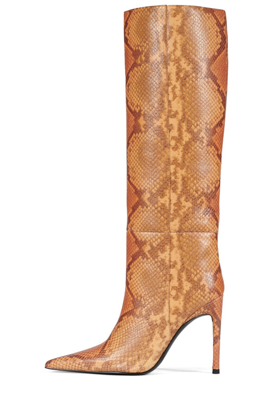 TRILLA Knee-High Boots - Orange Python | Jeffrey Campbell